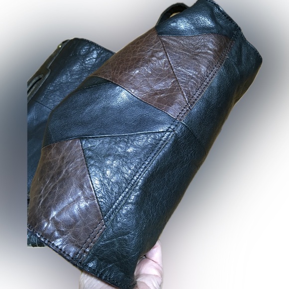 LUCKY BRAND Leather Patchwork Hippie Slouchy Abbey Road Fold Over Saddle Bag - Picture 10 of 13